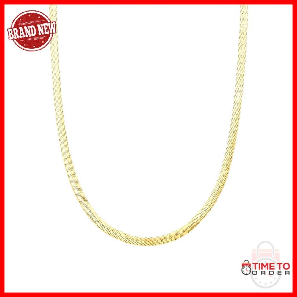Gold Plated Herringbone Chain Necklace with 18" Length and Extender